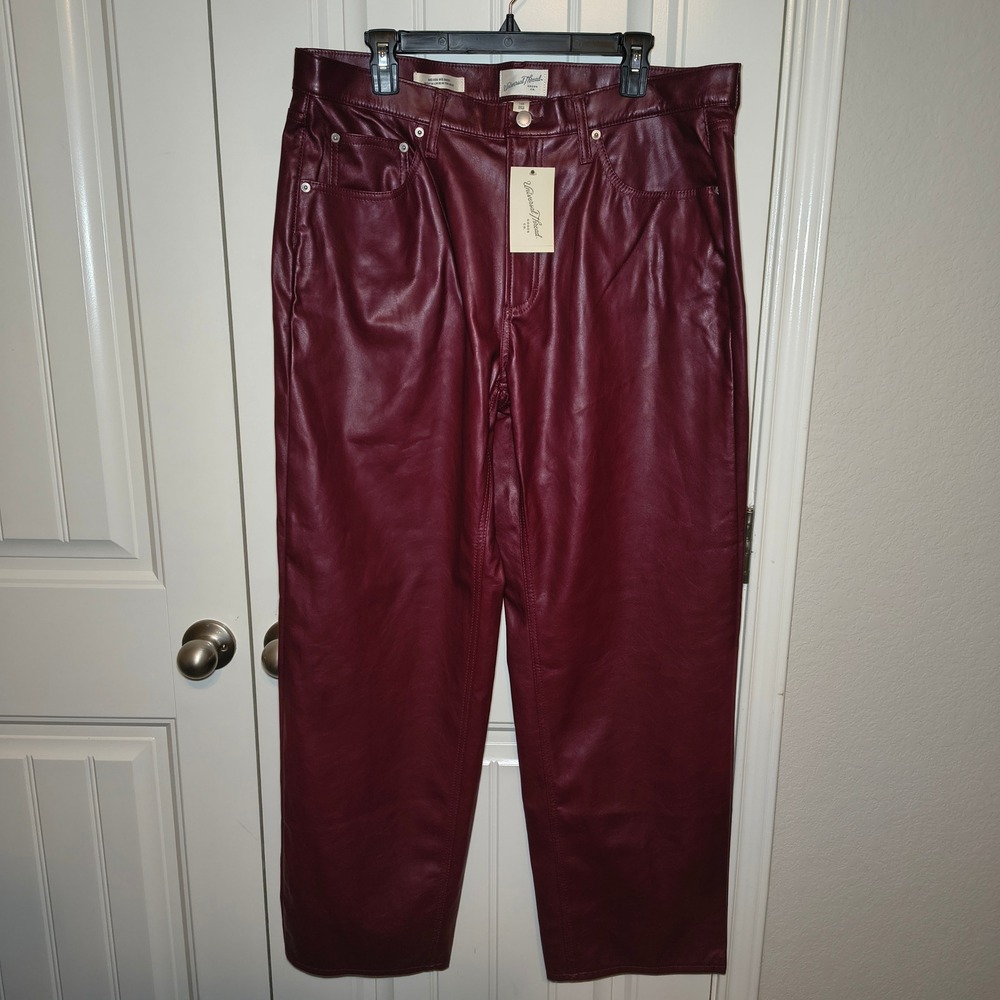Universal Thread Womens Mid-Rise 90s Baggy Faux Leather Pants Burgundy Red 14R